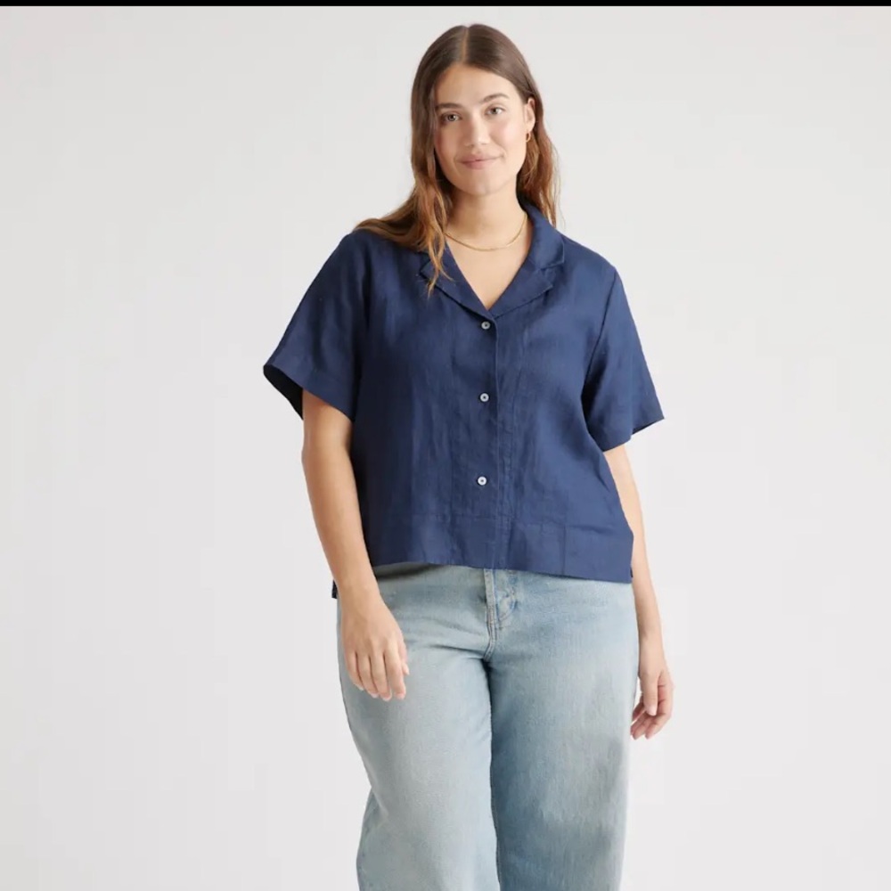 Quince Button Down Linen Shirt - Navy - Picture 2 of 5